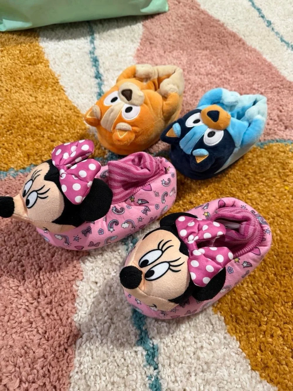 Disney Pink Minnie Mouse Plush Slippers with Orange and Blue Animal Buddies